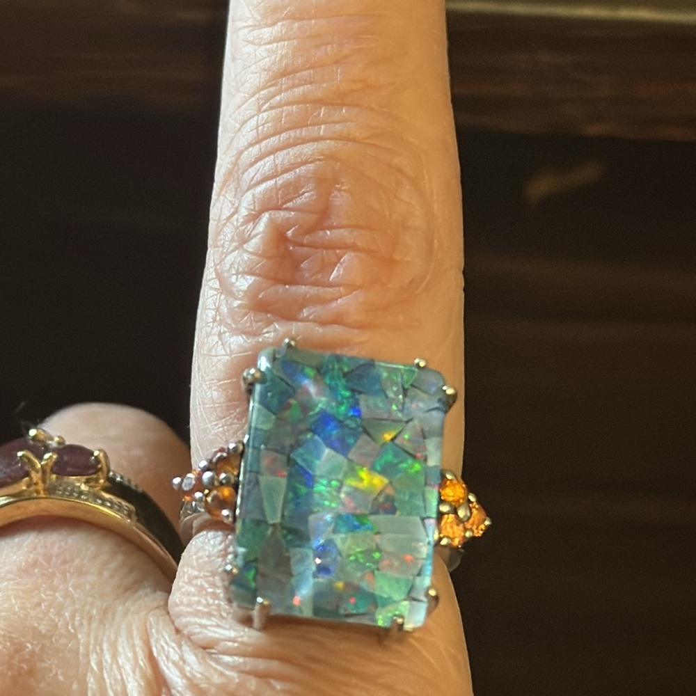 Vibrant Blue Opal Ring with Orange Accents - Picture 2 of 2